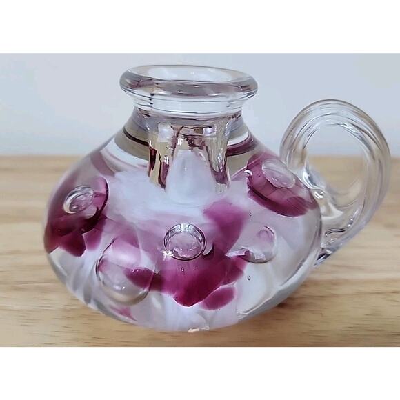 Set Of 2 1990 Vintage Gibson Art Blown Glass Candlestick Holders Paperweights - Picture 5 of 10